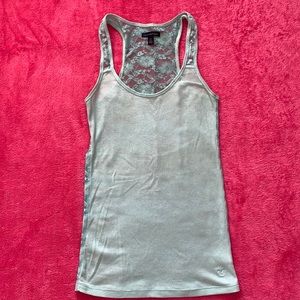 Tiffany blue lace back tank top